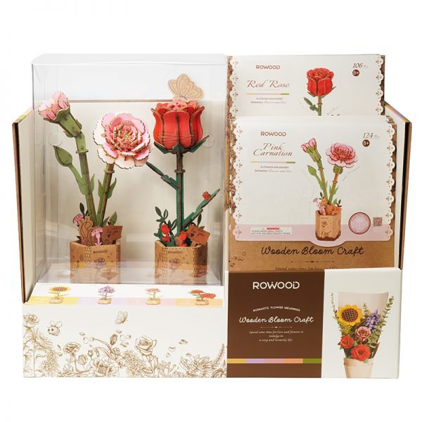 Robotime, DIY Houten Bloem Pink Carnation, Roze Anjer, TW051, 12x7x2