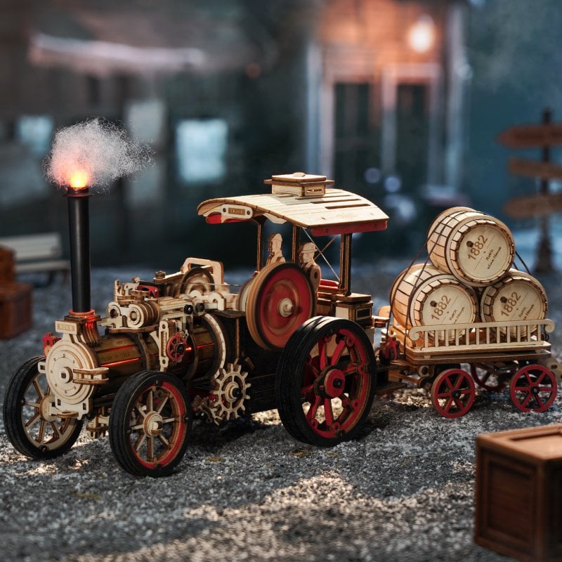 Robotime, 3D DIY Houten Modelbouwpakket Steam Engine, LKA01, 32x6x23,5cm