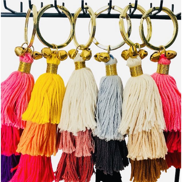 Luna -Leena Keychain Tassels Brown - Organic Cotton - Handmade in Nepal
