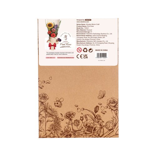 Robotime, DIY Houten Bloem Pink Rose, Roze Roos, TW041, 8,5x6,5x21cm