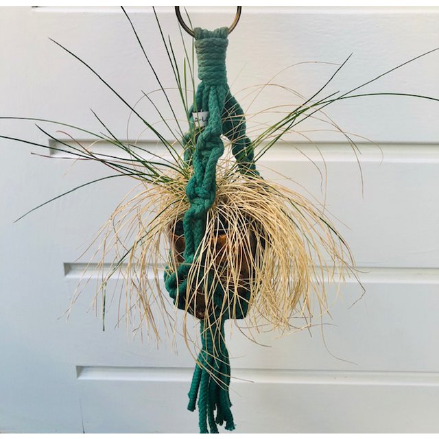 Luna-Leena plantenhanger mini macramé groen - Katoen - L38cm - Handgemaakt in Nepal