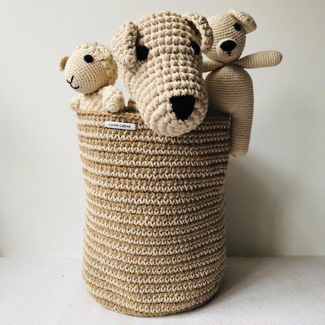 Luna-Leena Basket High met Off White Stripes - Jute & katoen - Handgehaakt in Nepal