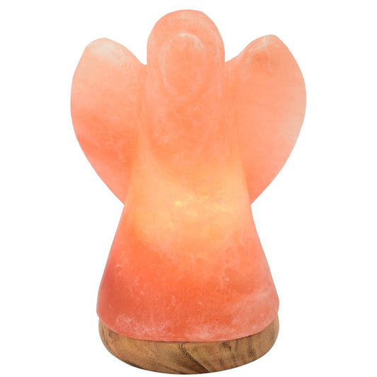 Himalaya Salt Dreams, Zoutlamp, Engel op Houten voet, ca 19 cm hoog