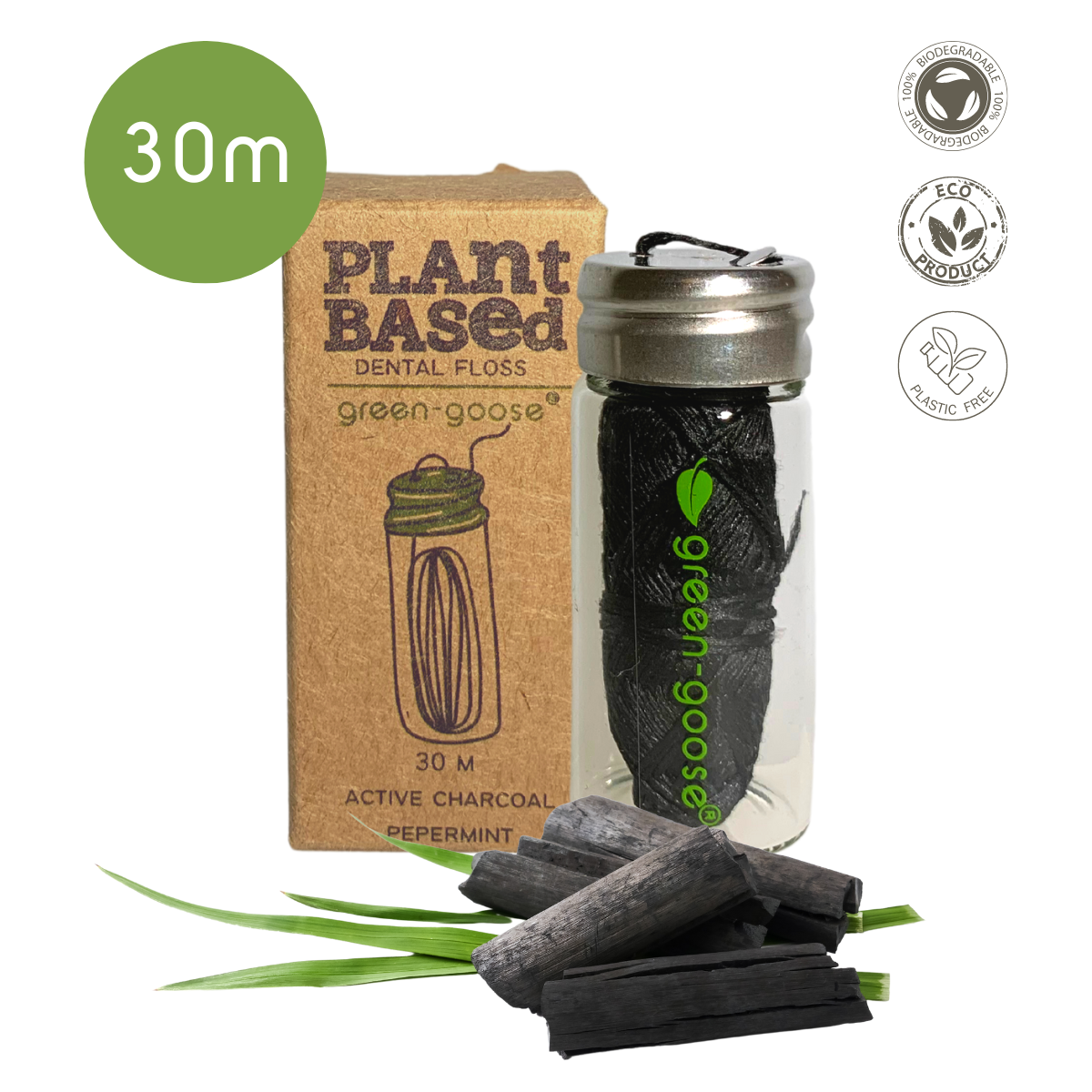 green-goose Bio-based Flosdraad | Met 3 Navullingen | Charcoal Mint