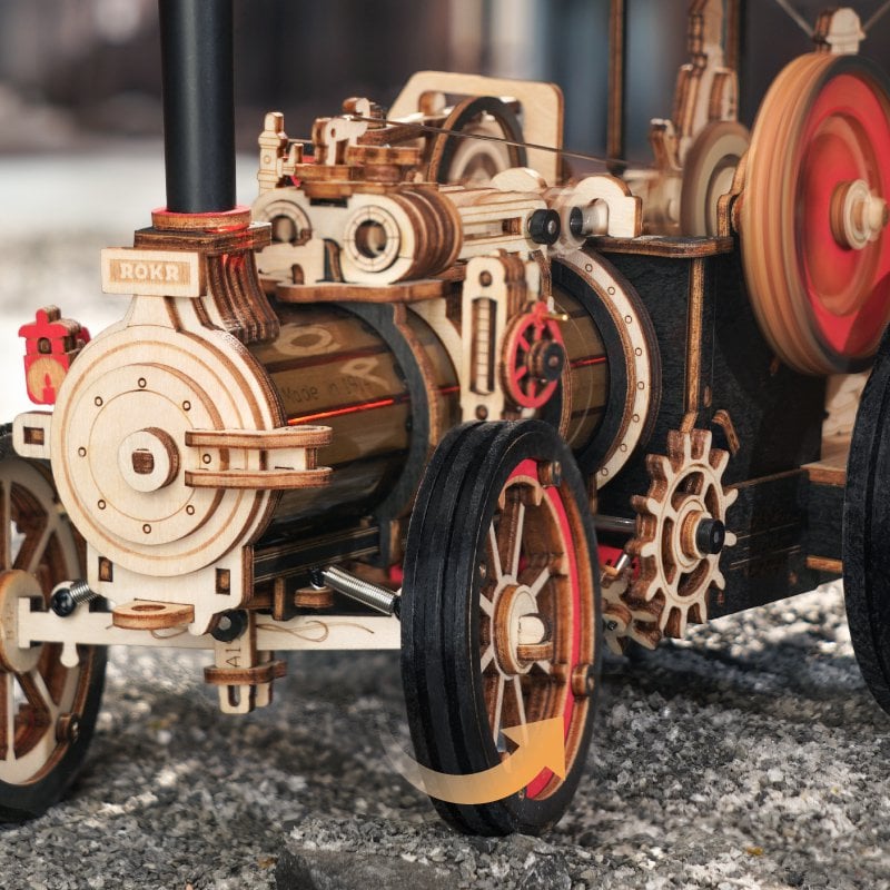 Robotime, 3D DIY Houten Modelbouwpakket Steam Engine, LKA01, 32x6x23,5cm