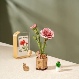 Robotime, DIY Houten Bloem Pink Carnation, Roze Anjer, TW051, 12x7x2