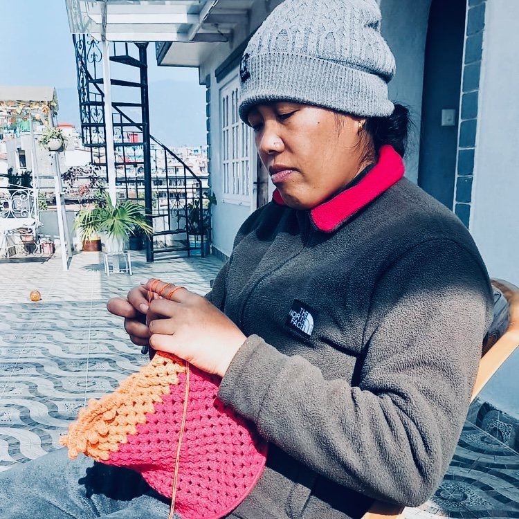 Luna-Leena Lampion Crochet - Rood - Organisch katoen - Handhaak in Nepal