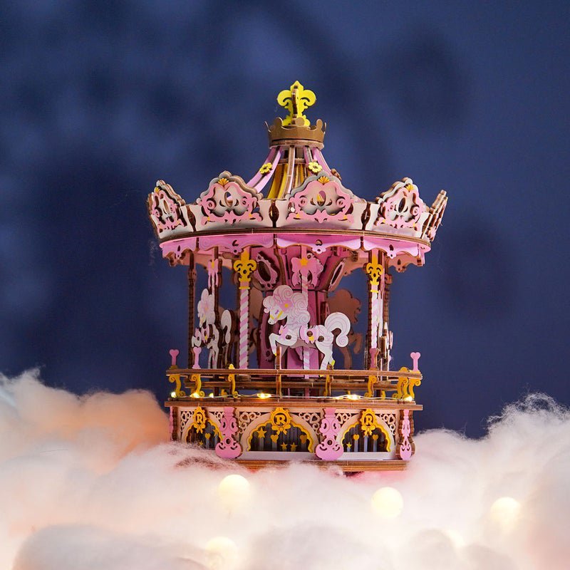 Muziekdoos Hout DIY 3D Puzzel Romantic Carousel Dream Version met LED, Robotime