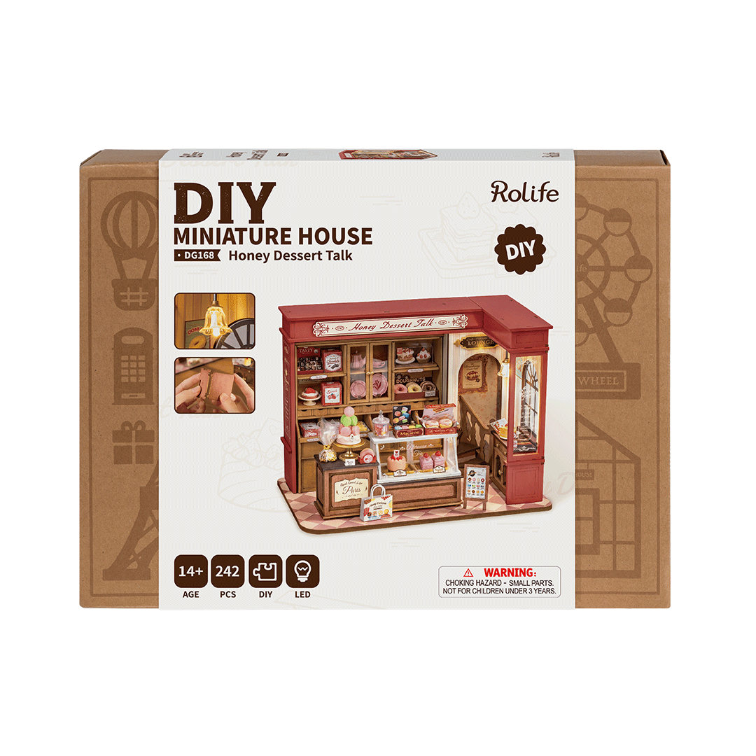 Robotime, DIY Huisje Honey Dessert Talk met LED verlichting, DG168, 23x13,5x17,3cm