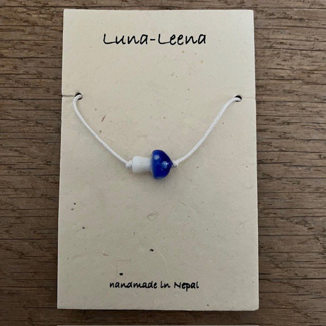 Luna-Leena kinderarmband paddestoel blauw - handgemaakt in Nepal