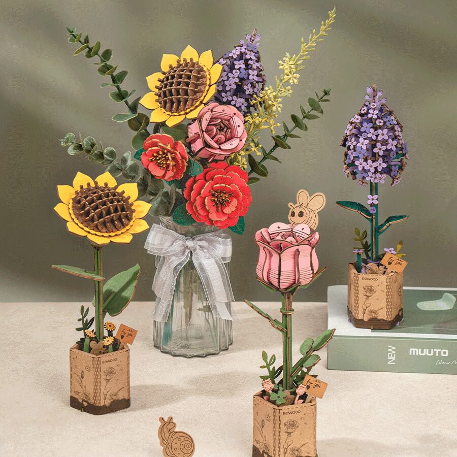 Robotime, DIY Houten Bloem Lilac, Lila Sering, TW021, 7,5x7x22,5cm