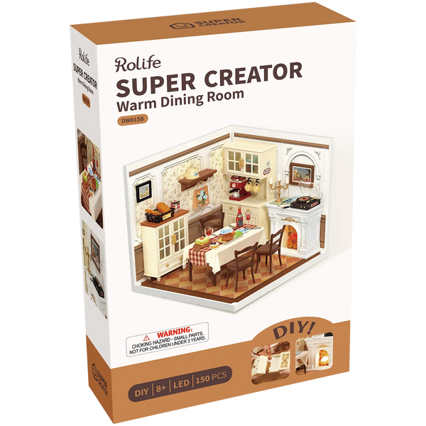 Robotime, DIY Huisje Super Creator Warm Dinning Room, DW015B, 16,3x16,3x15,2cm