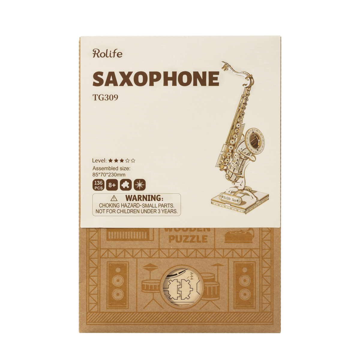 Robotime, 3D Houten Puzzel Muziekinstrument Saxophone