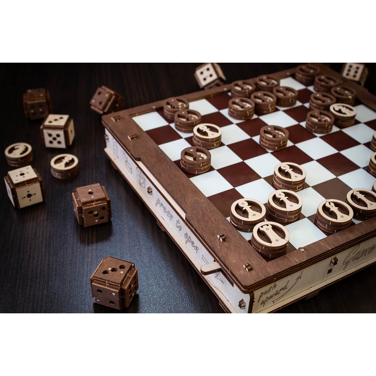 DIY Eco Wood Art, Gameset, Schaak en Damset, 0587, 25x28,5x4,2 cm