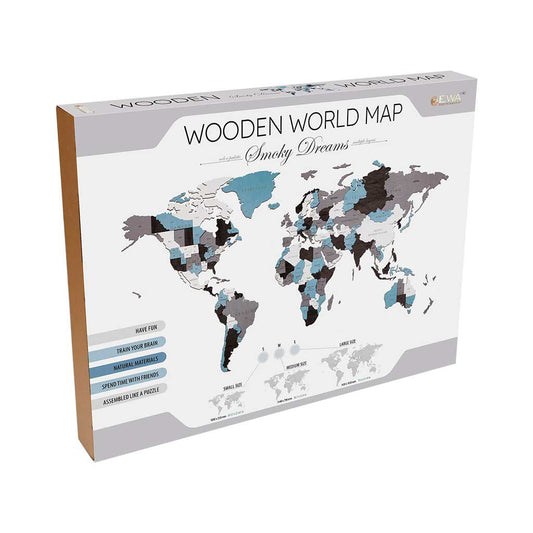 Houten Wandpuzzel Wereldkaart Smoky Dreams, Eco Wood Art, Size L