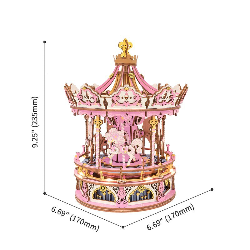 Muziekdoos Hout DIY 3D Puzzel Romantic Carousel Dream Version met LED, Robotime