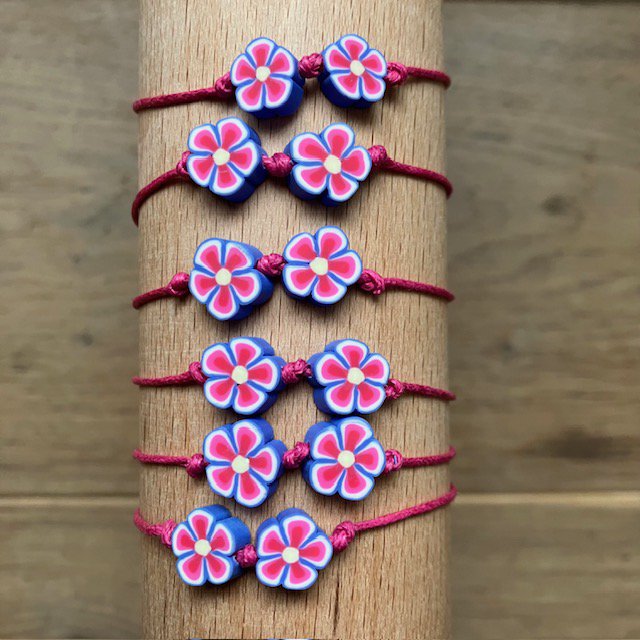 Luna-Leena - Kinderarmband - Bloem roze/blauw - Handgemaakt in Nepal