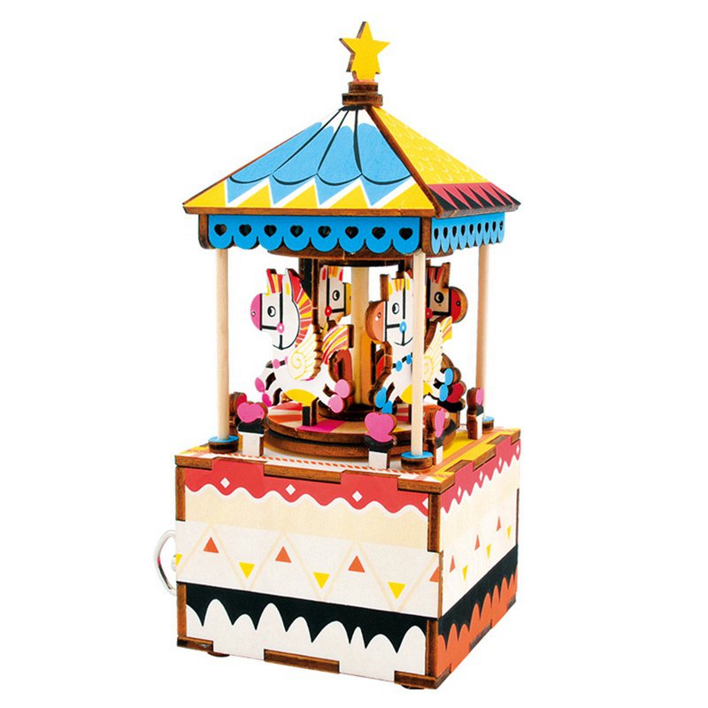 Muziekdoos Hout DIY 3D Puzzel Merry-Go-Round, Robotime
