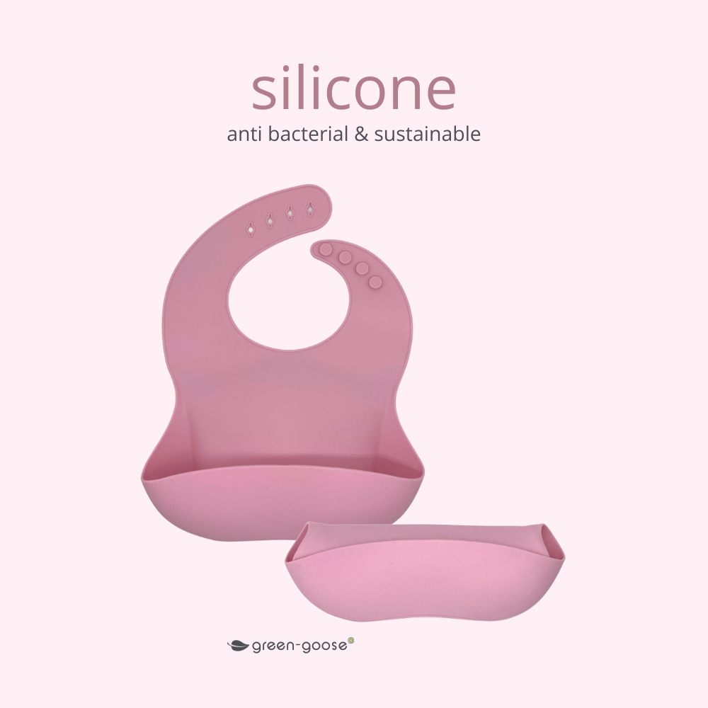 green-goose Siliconen Slabbetje en Bamboe Bestek - Roze