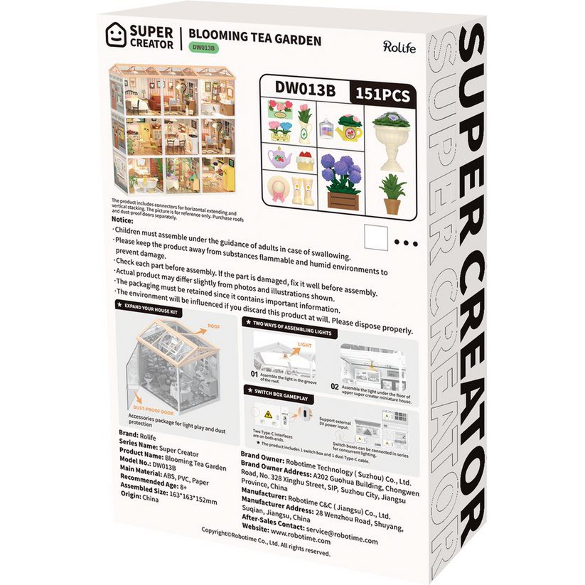 Robotime, DIY Huisje Super Creator Blooming Tea Garden, DW013B, 16,3x16,3x15,2cm
