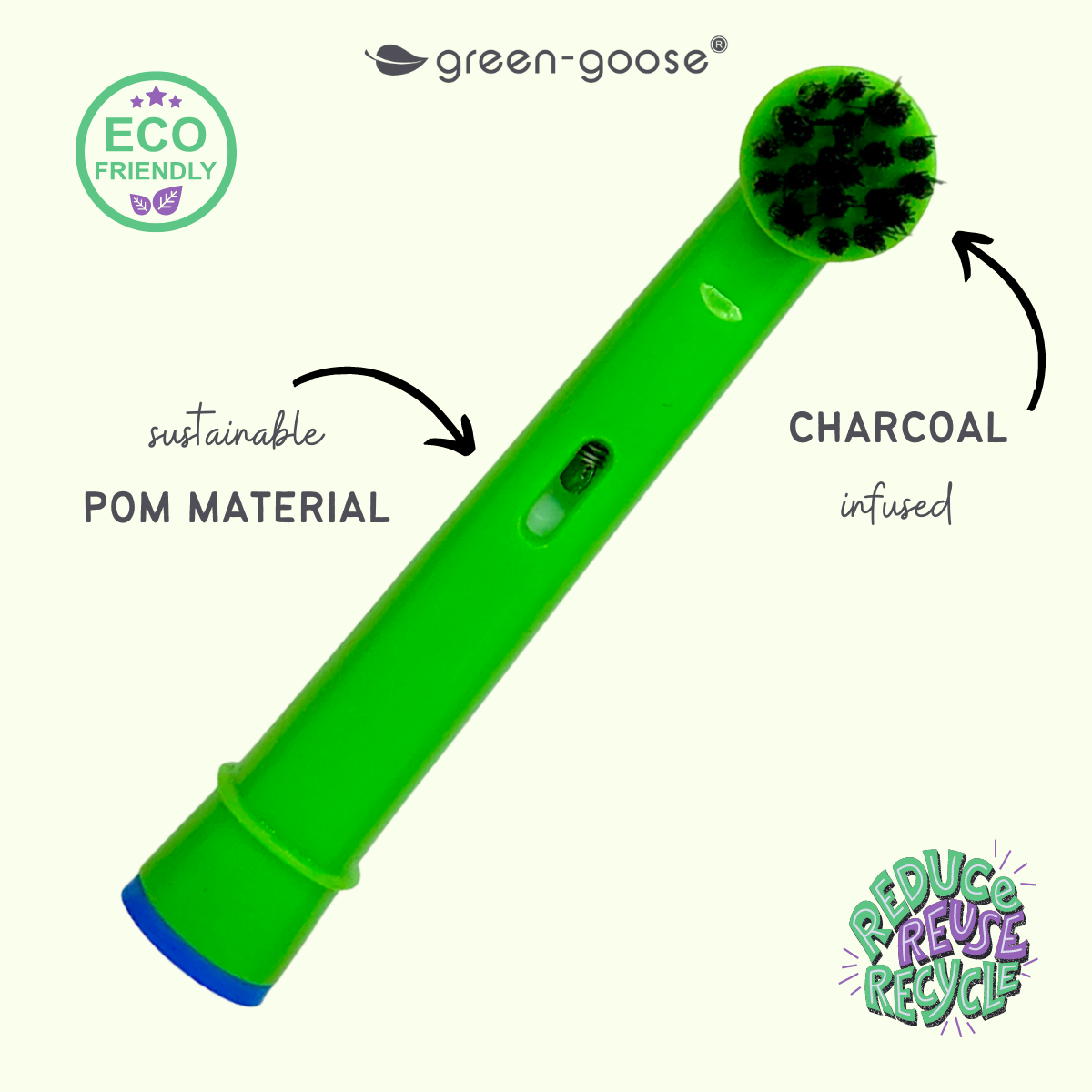 green-goose Oral B Houtskool Opzetborstels | 2x4 Stuks | Kids