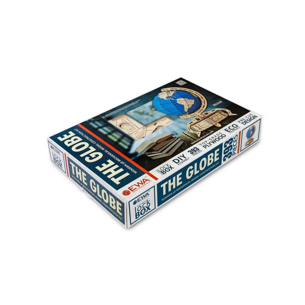 Eco Wood Art (EWA) 3D Mechanische Puzzel Globe Blauw