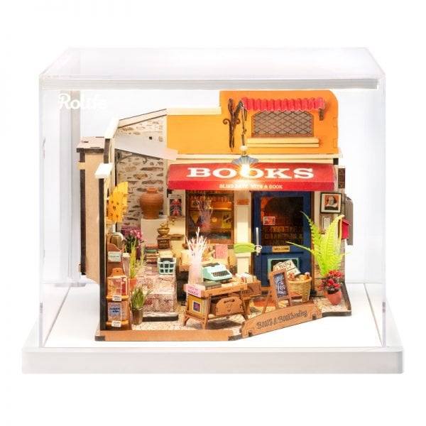 Robotime, DIY Huisje Corner Bookstore met LED verlichting, 25x16,7x18cm