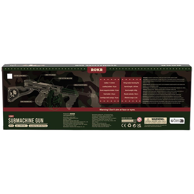 Robotime, 3D Houten Puzzel Submachine Gun, LQB01, 70x14x18cm