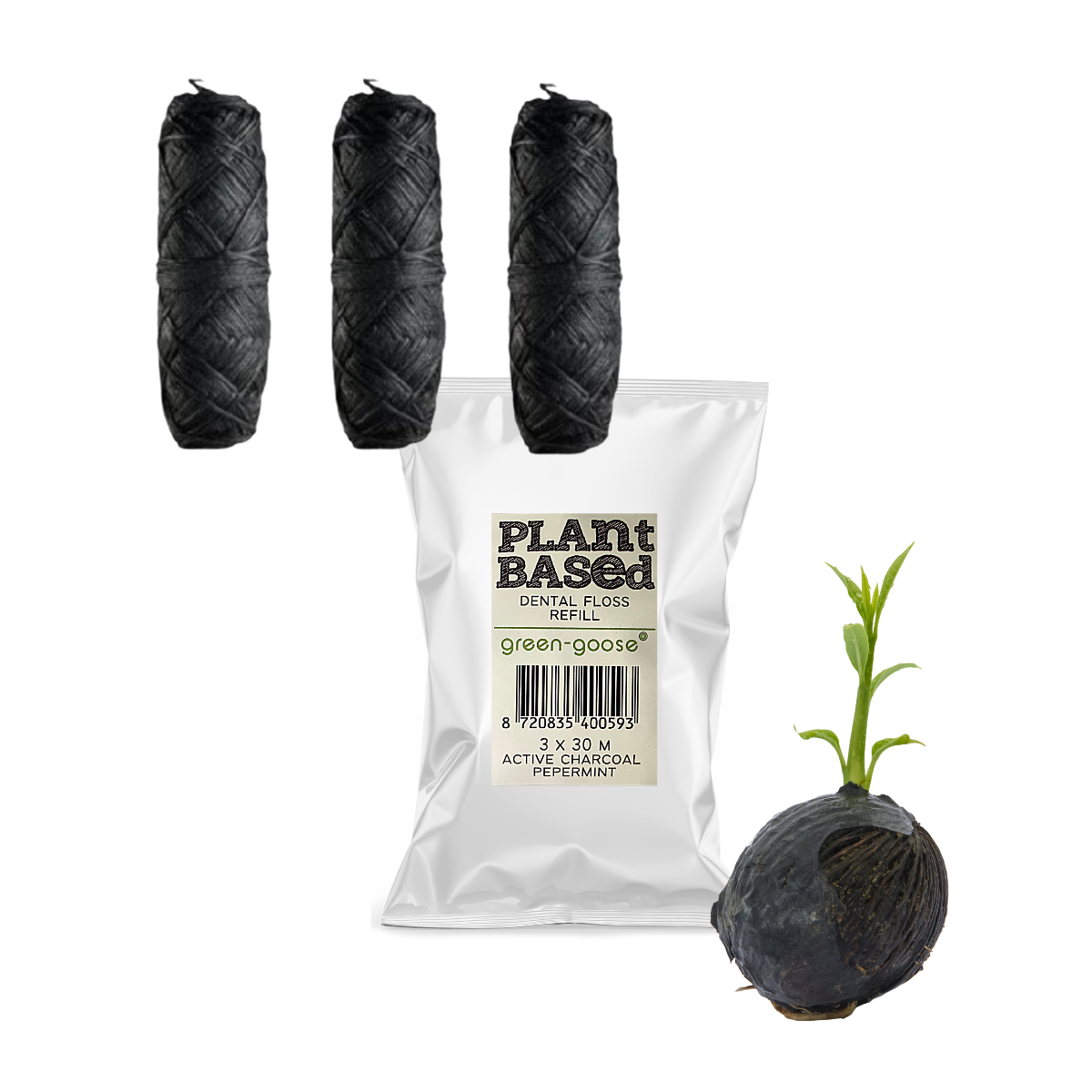 green-goose Bio-based Flosdraad Navulling - 3 Stuks - Charcoal Mint