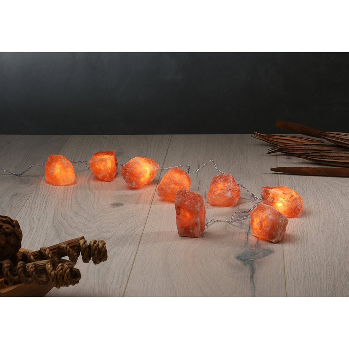 Himalaya Salt Dreams, Zoutbrokken Lichtsnoer op Batterij, Rock, 8 stuks