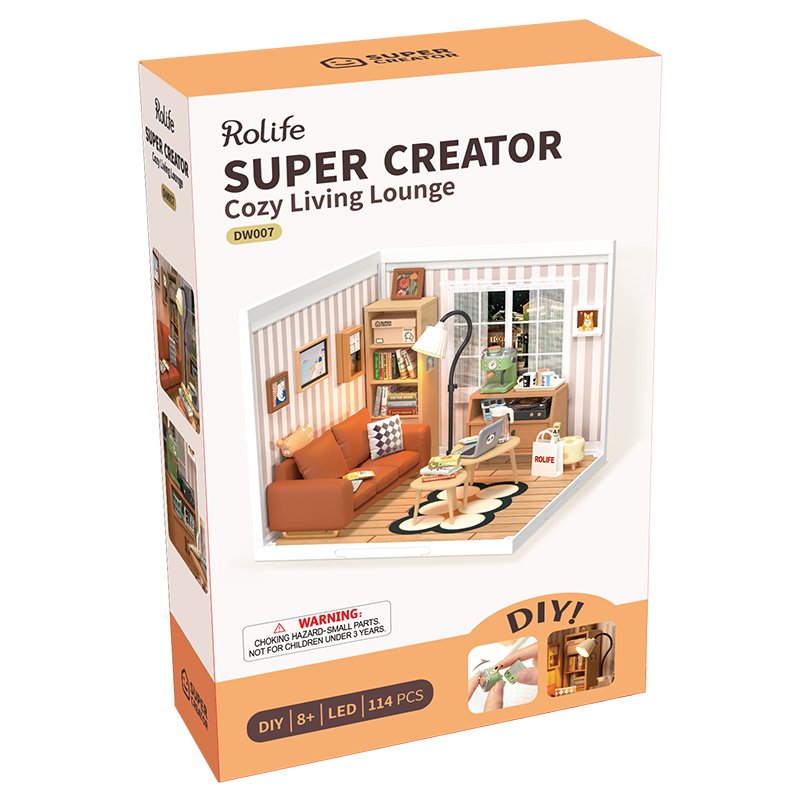 Robotime, DIY Huisje Super Creator Cozy Living Lounge, DW007, 16,3x16,3x15,2cm