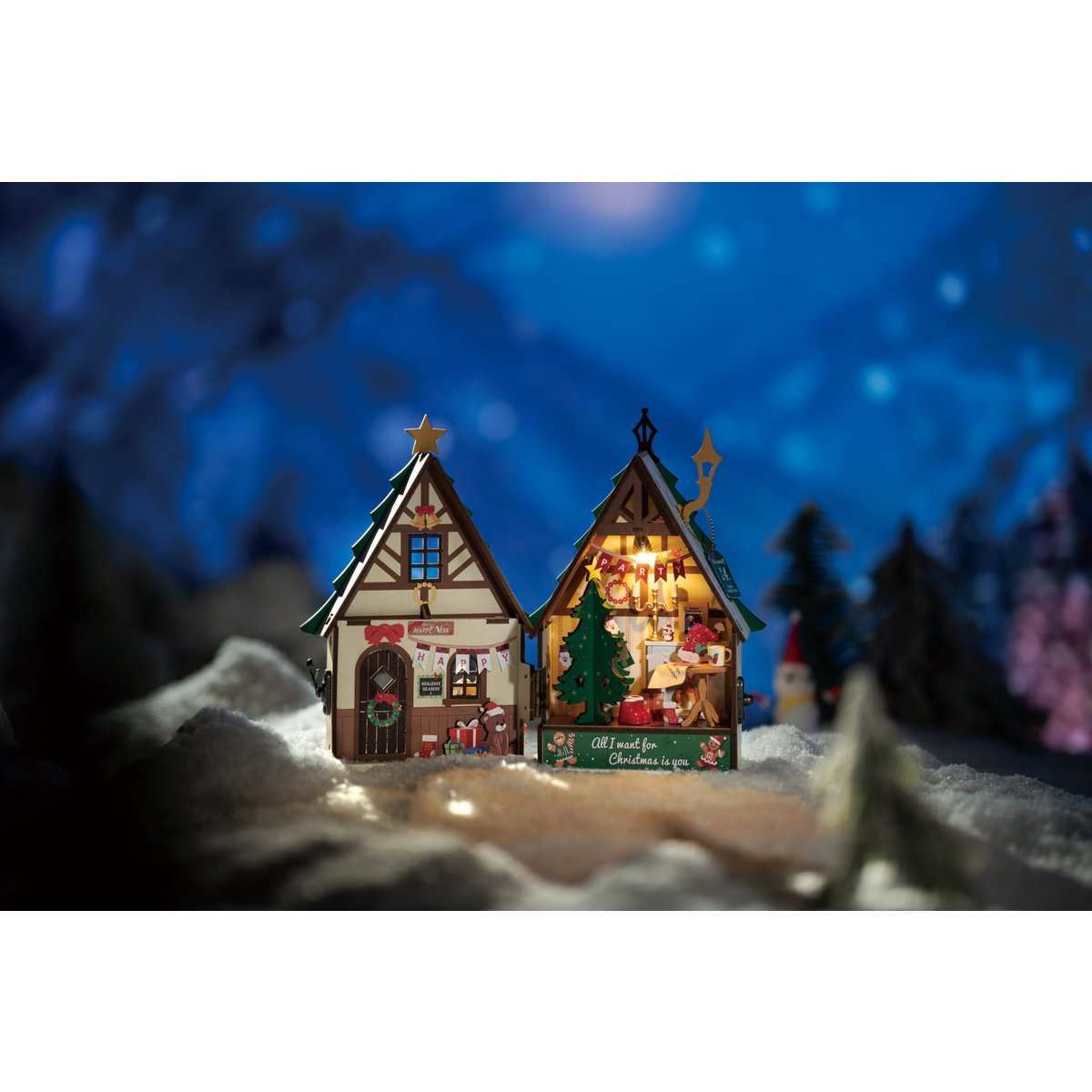 Robotime, DIY Huisje Twinkling Christmas House, DS036, 12,5x9x18,2cm