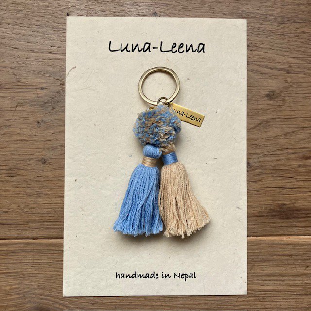 Luna-Leena Keychain Twin Tassels Blue/Sand - Handgemaakt in Nepal