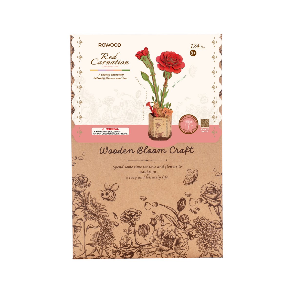 Robotime, DIY Houten Bloem, Red Carnation/Rode Anjer, TW052, 12x8x22cm