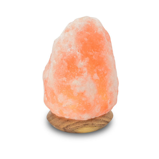 Himalaya Salt Dreams, Zoutlamp, Rock, met USB/LED op Houten voet, ca. 10cm hoog
