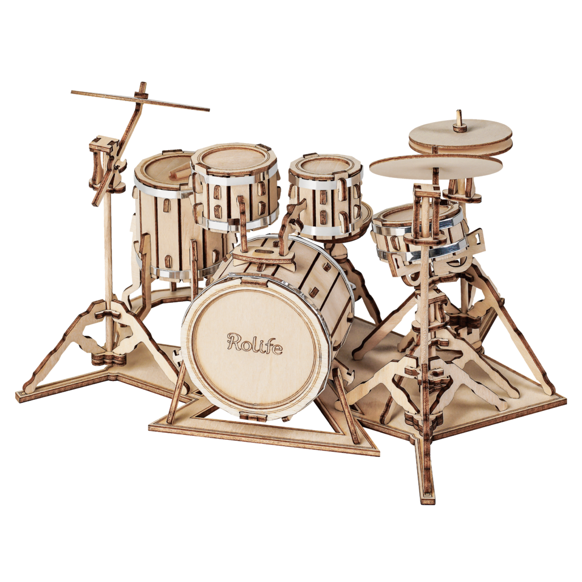 Robotime, 3D Houten Puzzel Muziekinstrument Drumstel