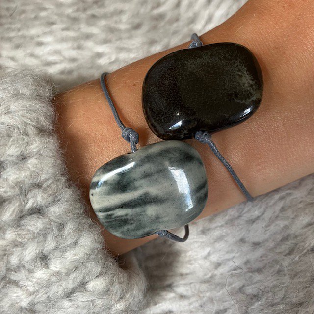 Luna-Leena armband Stone zwart/grijs - Handgemaakt in Nepal