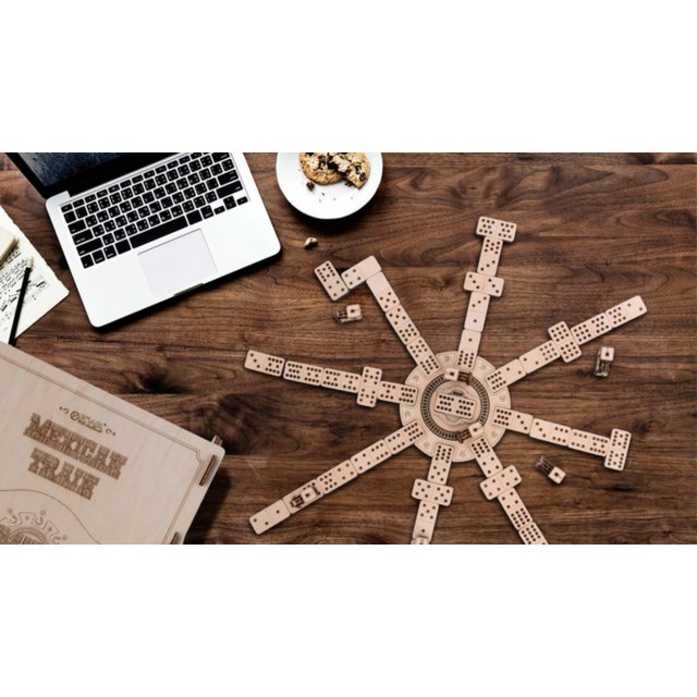 Eco Wood Art (EWA) 3D Houten Meganische Puzzel, Dominospelvariant Mexican Train