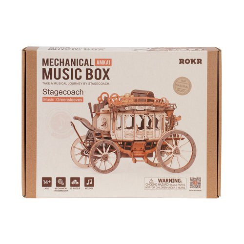 Robotime, Muziekdoosje Hout DIY 3D Mechanical Music Box Stagecoach/ Mechanische Muziekdoos Koets, AMKA1, 21,8x11,2x14,6cm