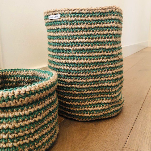 Luna-Leena - Mand met groene strepen - Jute & katoen - Handgehaakt in Nepal