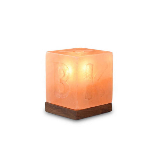 Himalaya Salt Dreams Zoutlamp, ABC Kubus met Houten voet, 44141, Oranje, 10x10x12cm