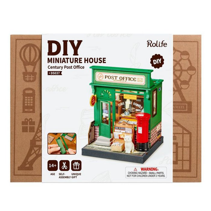 Robotime, DIY Huisje Centry Post Office,DS037, 9,5x9,5x12cm