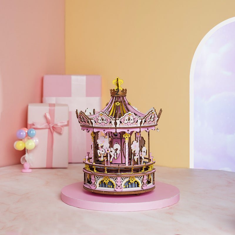 Muziekdoos Hout DIY 3D Puzzel Romantic Carousel Dream Version met LED, Robotime