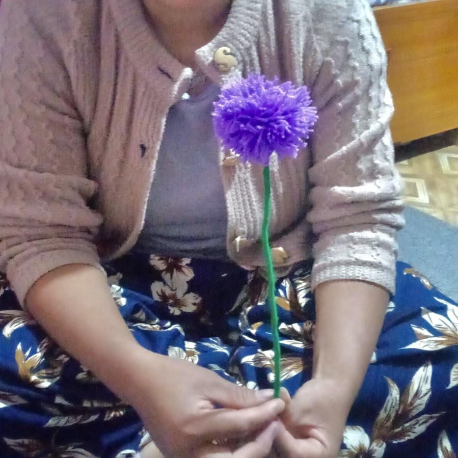 Luna-Leena 3x bloem 'Lisa' paars - zachte wol - Handgemaakt in Nepal