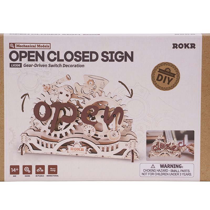 3D DIY Houten Bouwpakket Open Closed Sign, Robotime, LK506, 23x1,5x15,5cm