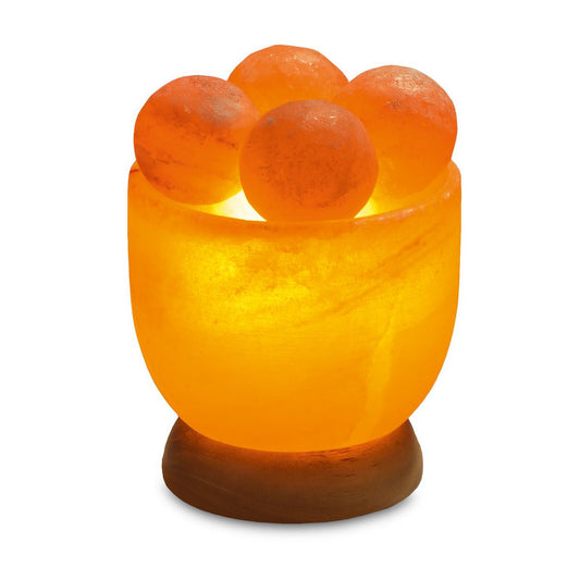 Himalaya Salt Dreams, Zoutschaal met 4 massagebollen op Houten voet, 45044-3, Oranje, Ø ca. 12 cm