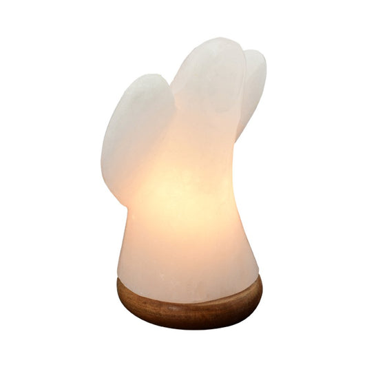 Himalaya Salt Dreams, ZoutLamp Engel op Houten voet, Wit, ca. 19 cm hoog