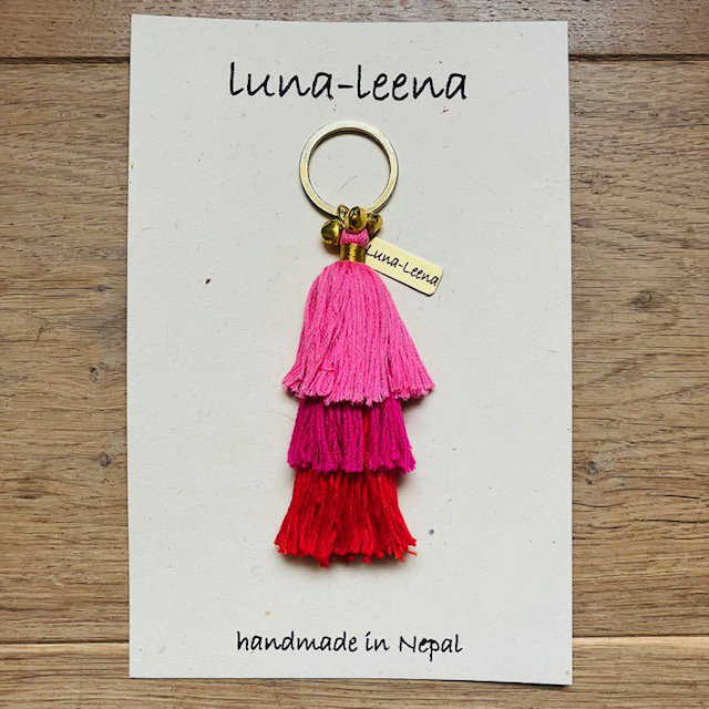Luna-Leena Keychain Tassels Rood - Organisch katoen - Handgemaakt in Nepal