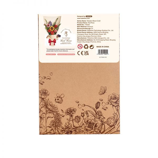 Robotime, DIY Houten Bloem Red Rose, Rode Roos, 8,5x6,5x21cm