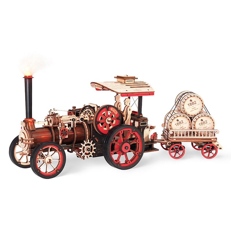 Robotime, 3D DIY Houten Modelbouwpakket Steam Engine, LKA01, 32x6x23,5cm